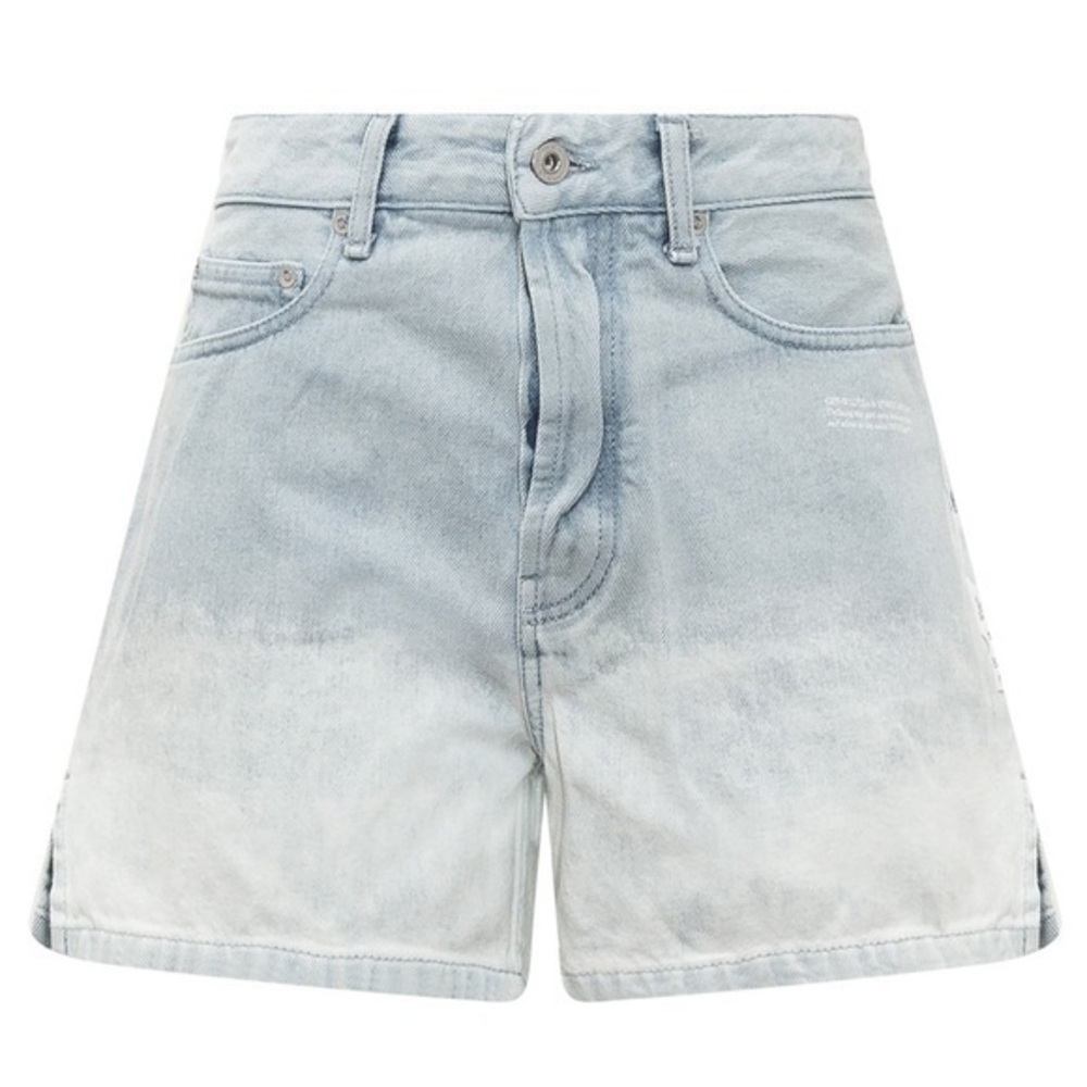 Off-White High Waist Two-Tone Wash Denim‎ Blue Jean Shorts Size 27 New